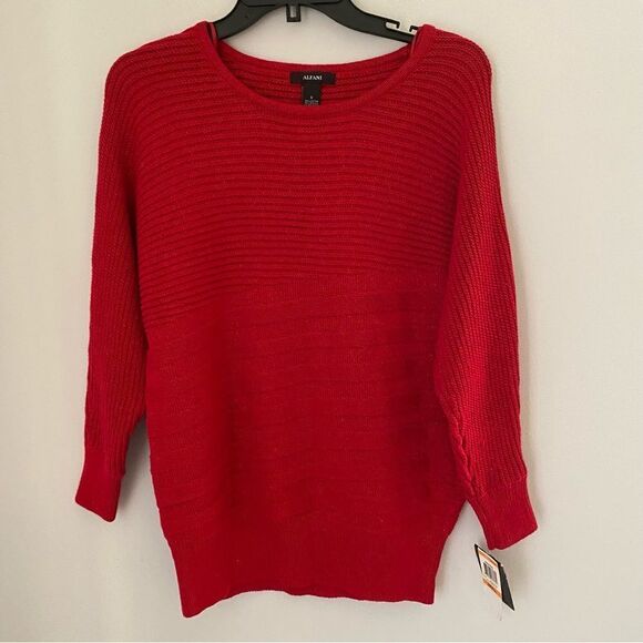 Alfani Shimmer Ribber Pullover Women's Scoop Neck Sweater Red S - Picture 1 of 3